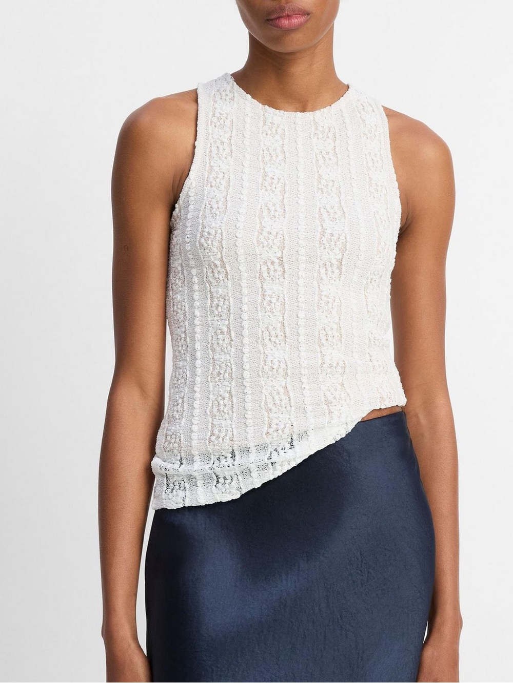 Vince Cream Textured Knit Sleeveless Top